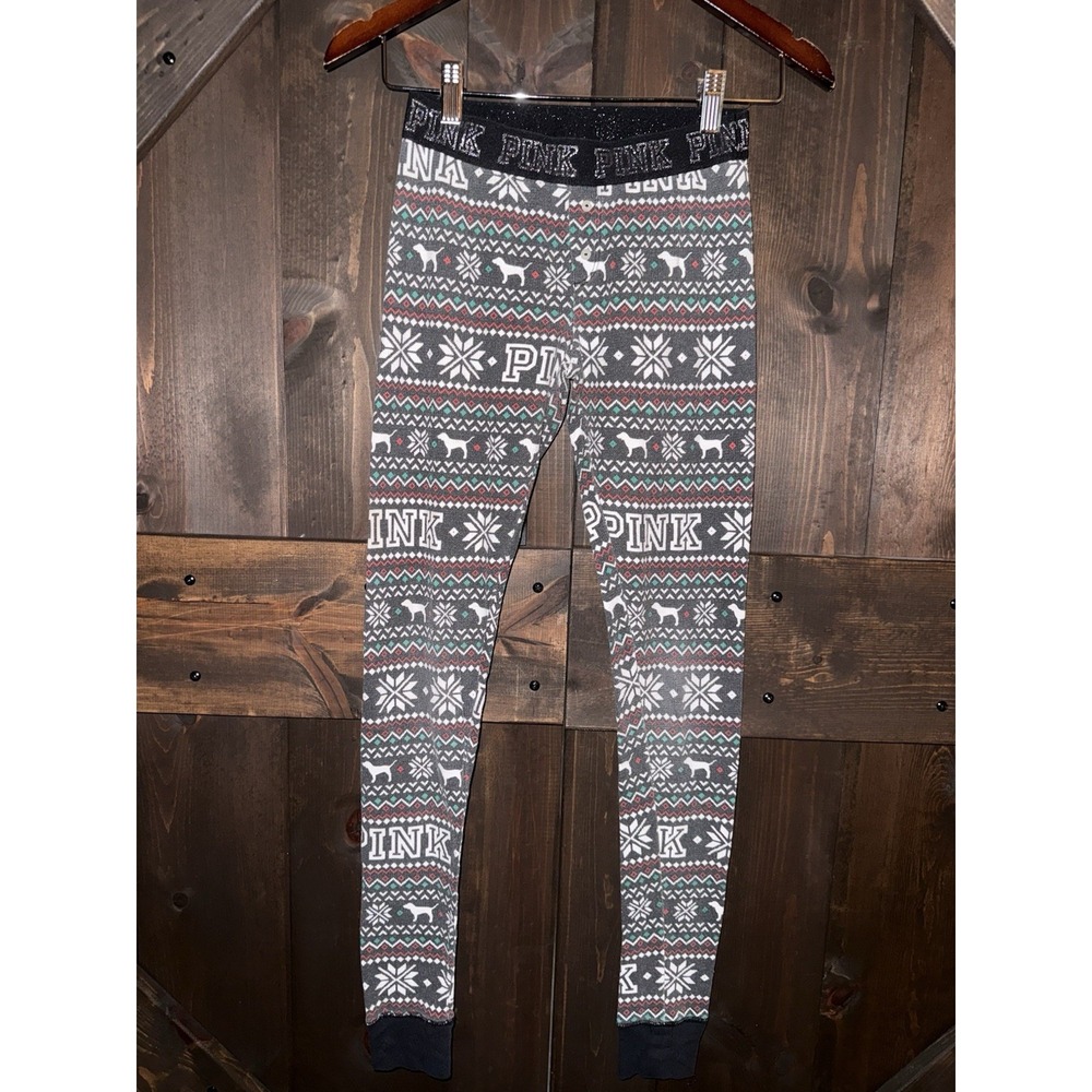 Victoria's Secret Pink XS Pajama Pants PJ Leggings Christmas Snowflake